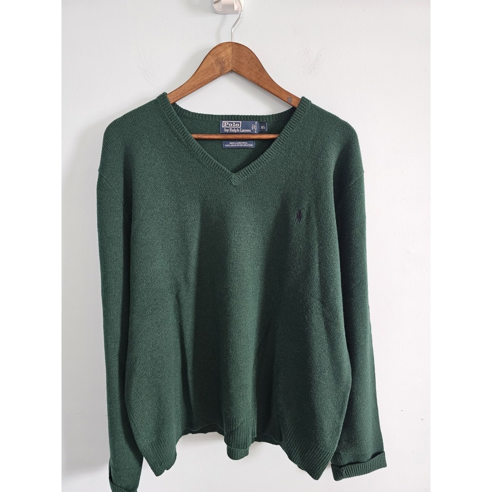 Ralph Lauren Polo‎ XL Green Lambswool Sweater Pullover V Neck